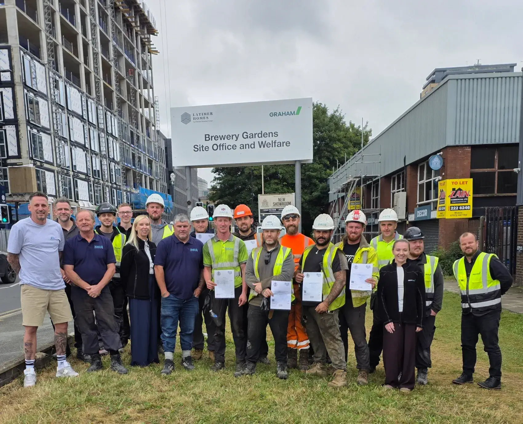 GRAHAM supply chain learners celebrating NVQ completion at Brewery Gardens in Manchester
